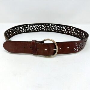 American Eagle Laser Cut 1.75" Brown Leather Belt S